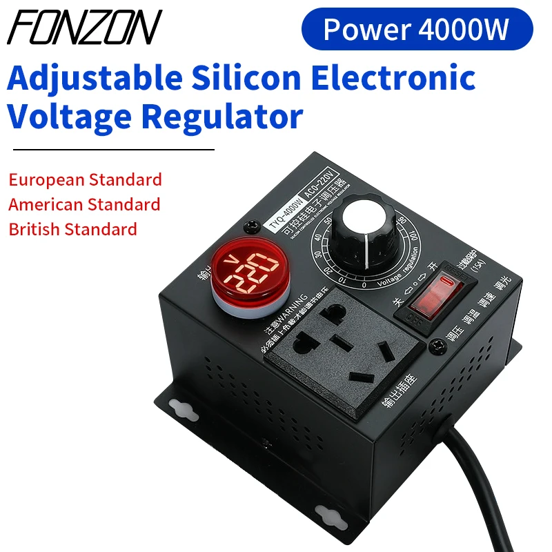 0~220VAC 4000W voltage regulator portable temperature speed adjustable voltage regulator compact variable voltage controller