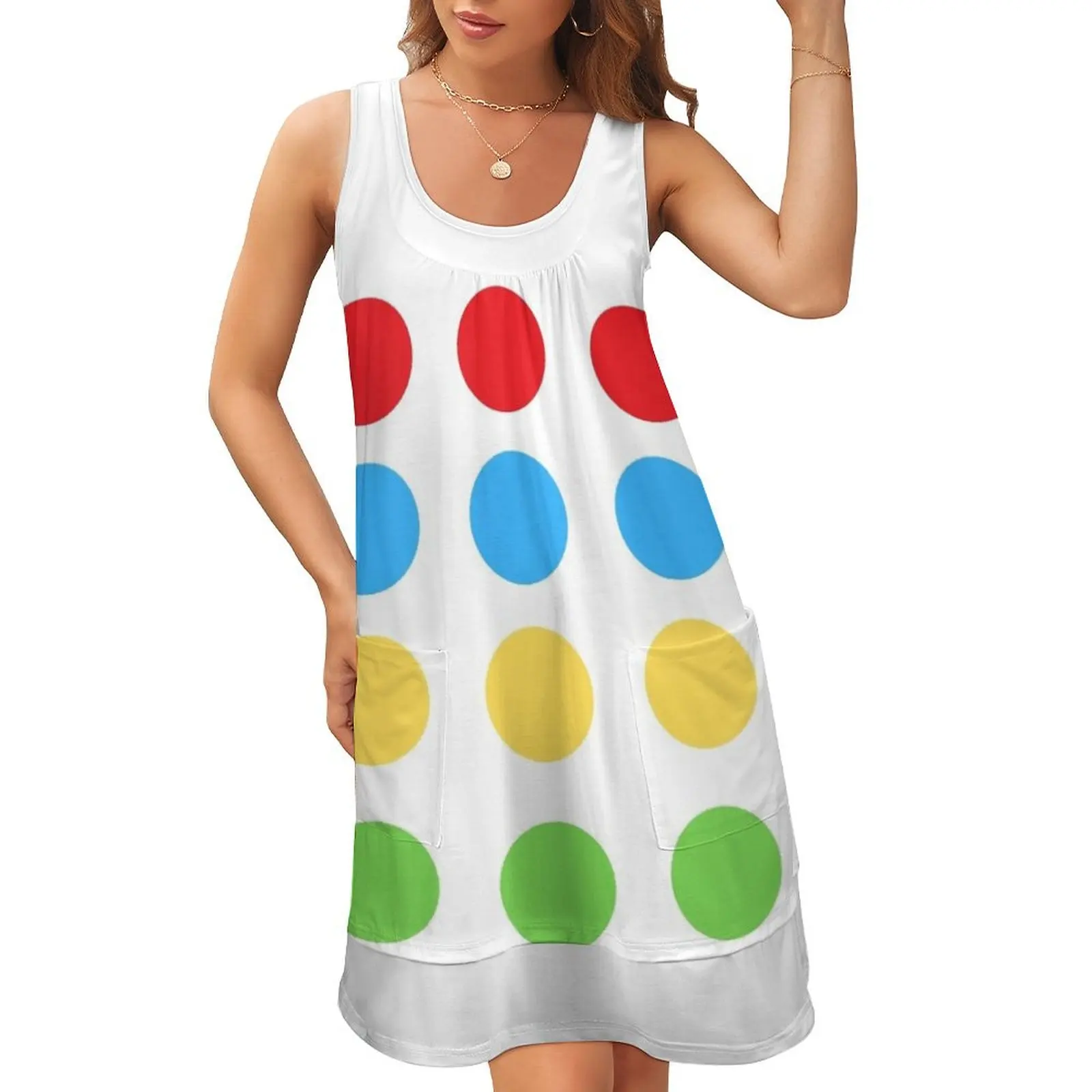 Twister Game Halloween Costume Sleeveless U-Neck Fake Two Piece Dress woman dress Women's summer long dress