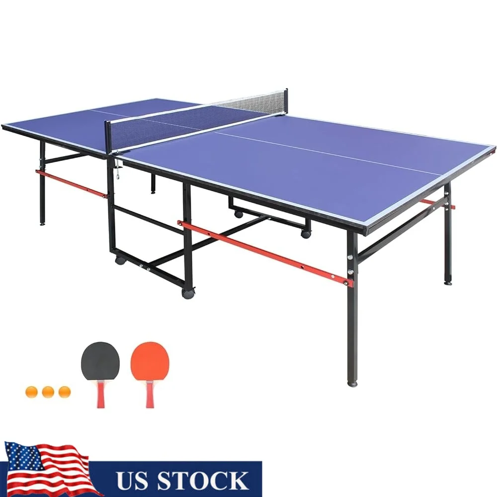 

Foldable Portable 8ft Table Tennis Table Set with 2 Paddles Game Net 3 Balls Lightweight Compact Storage Ideal Home Office