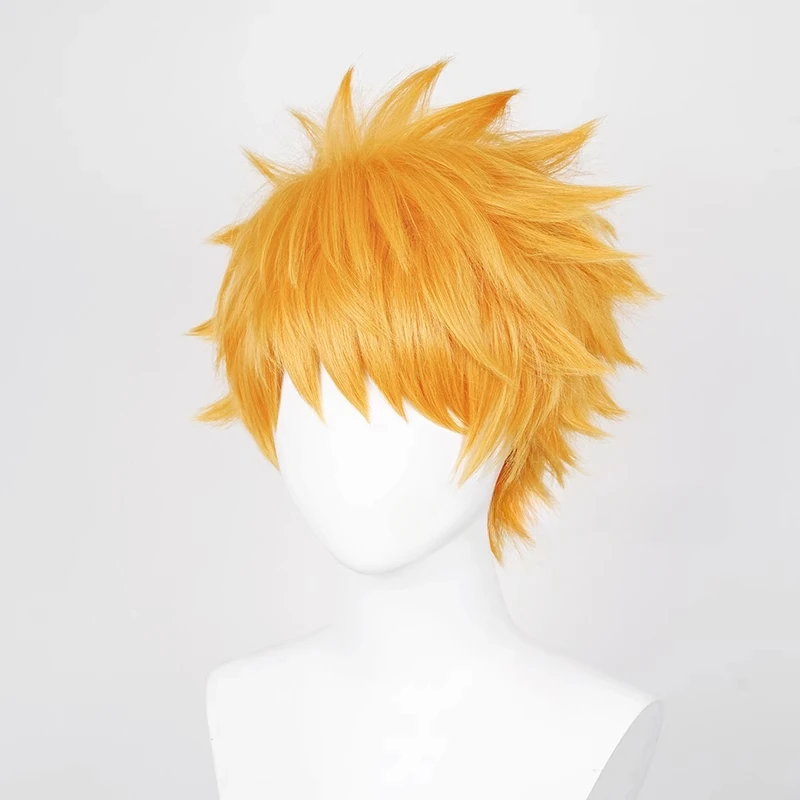 أنيمي كوروساكي برمجة شعر مستعار تأثيري للجنسين قصيرة برتقالي أصفر مقاومة للحرارة الاصطناعية الشعر هالوين زي الدعائم