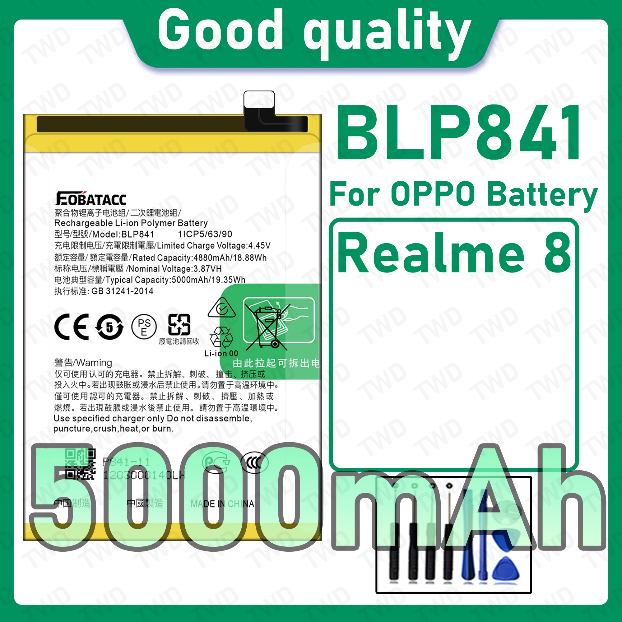 BLP841 Brand New High Capacity Rechargeable Li-ion Replacement Battery For OPPO Realme 8 Bateria+Free Tool