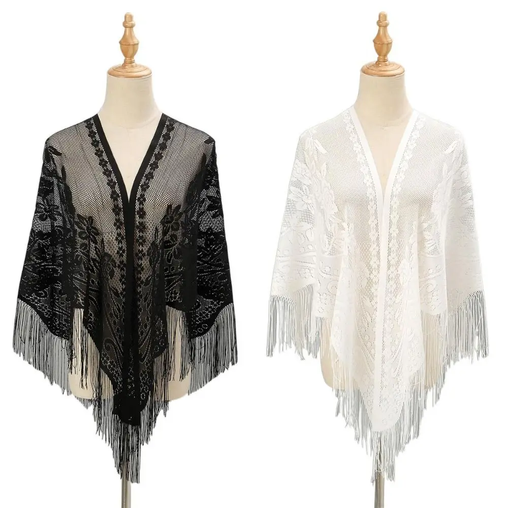 

Cloak With Tassel Women Shawl Hollow Multicolored Evening Prom Cape Tulle Shawl Cosplay