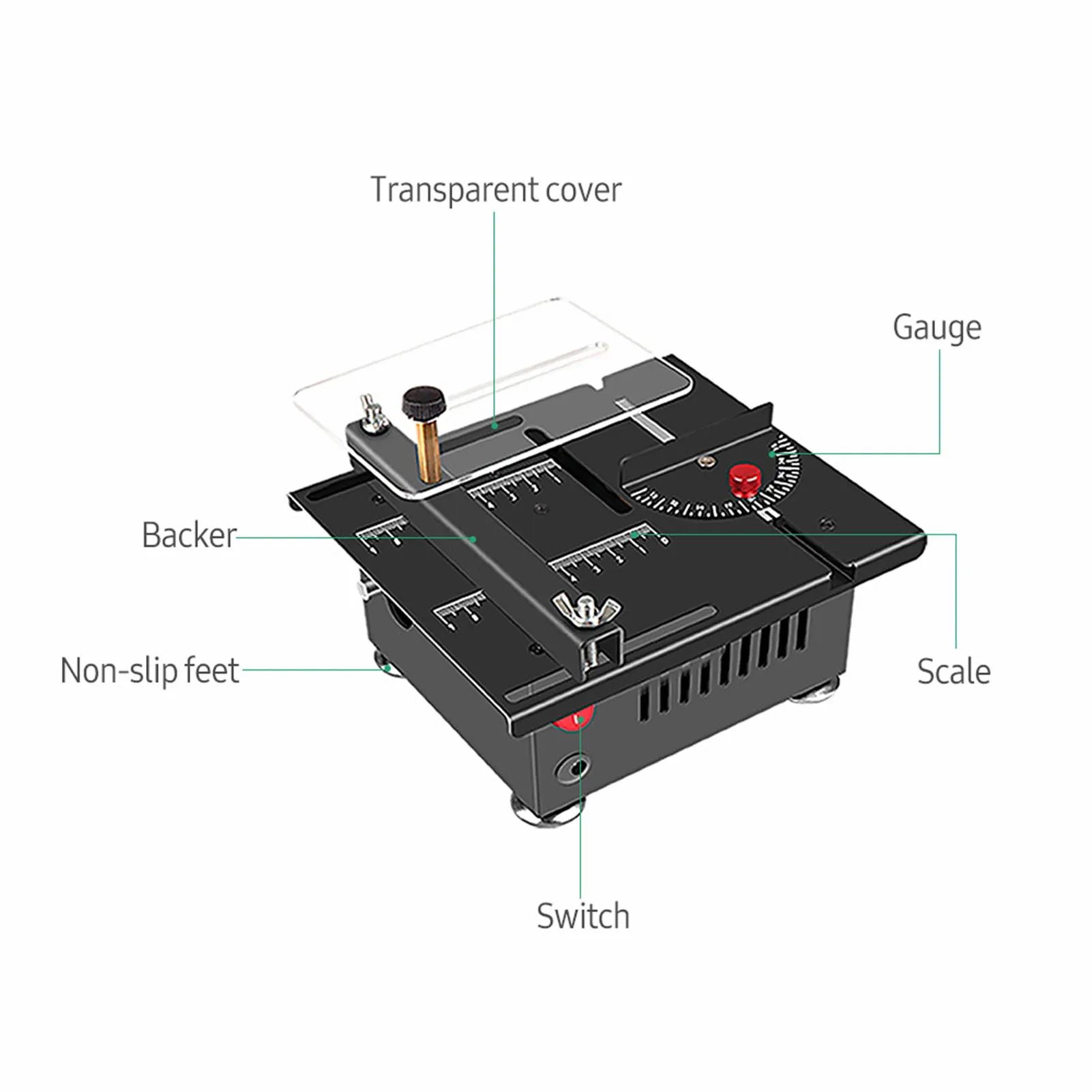 100 W multifunktionale Tischkreissäge, Mini-Desktop-Elektrosäge, Geschwindigkeit und Winkel, verstellbar, anhebbares Klinge, 16 mm Schnitttiefe – Detail 9