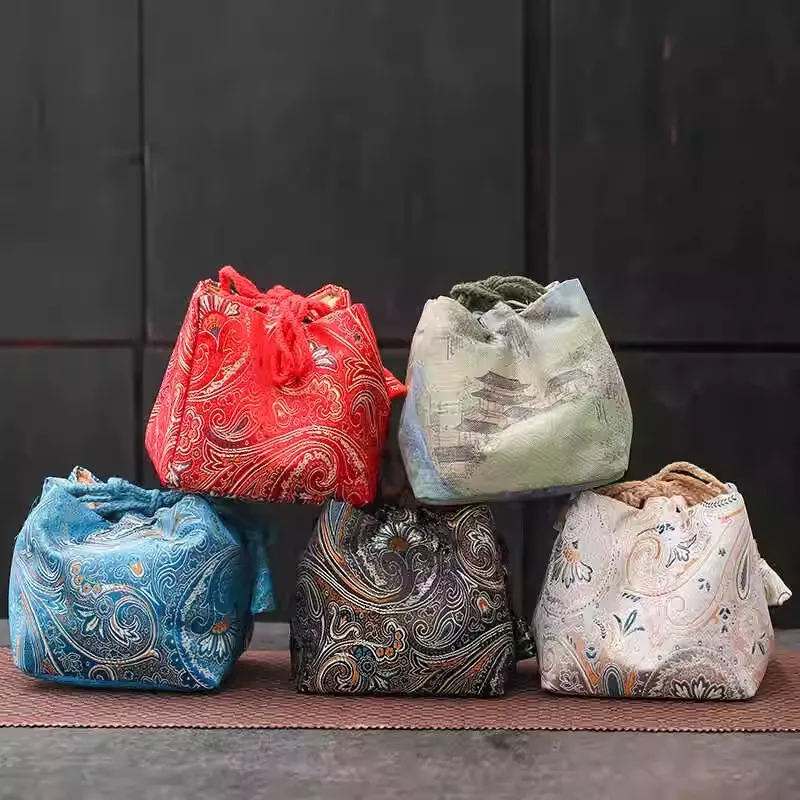 Hand String Dustproof Storage Pouch for Jewelry, Tea Set (1 Pot 4 Cups), Small Camera, Travel Accessories Organizer Bag