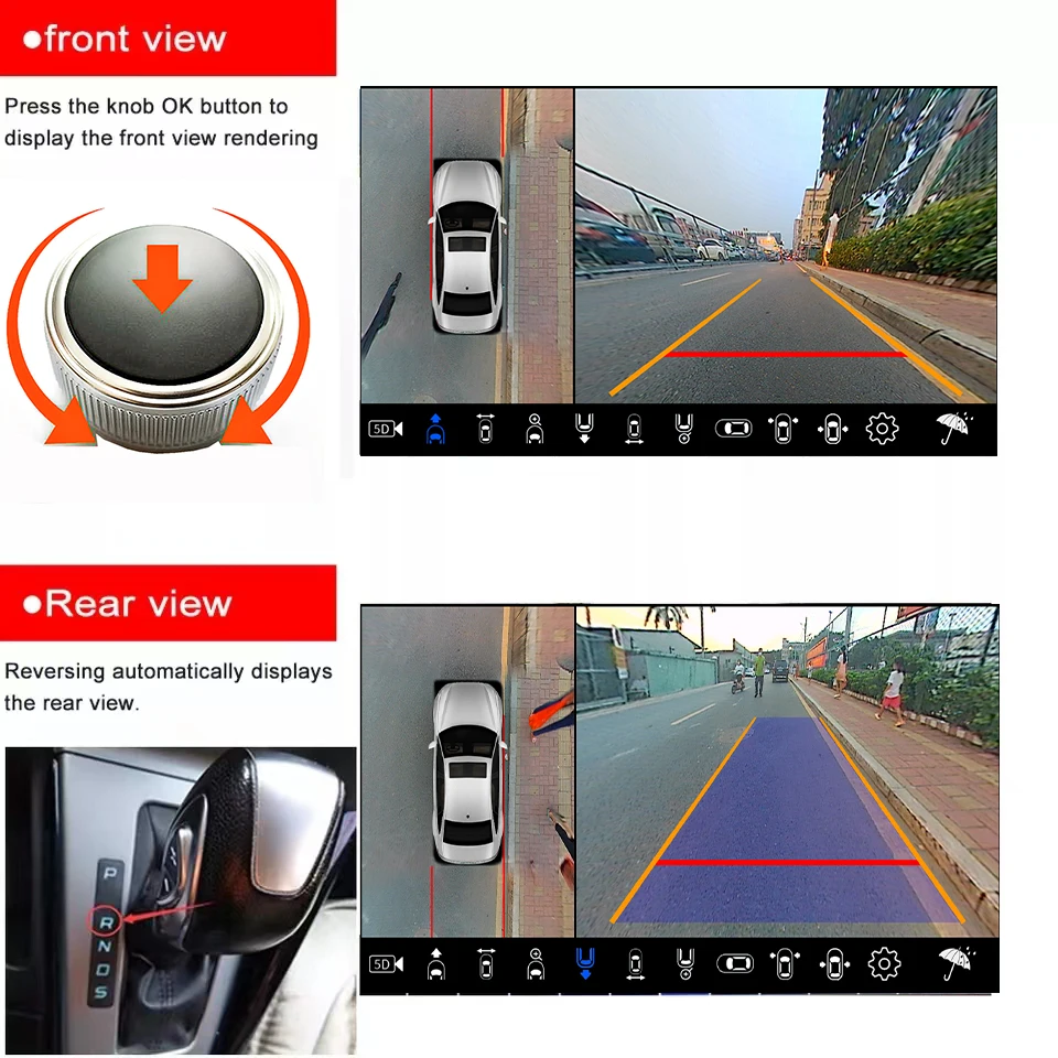 Universal AHD 1080P Car 360 Degree Panoramic Camera Surrounding Bird View Reverse Parking Camera DVR  Wireless Knob HDMI