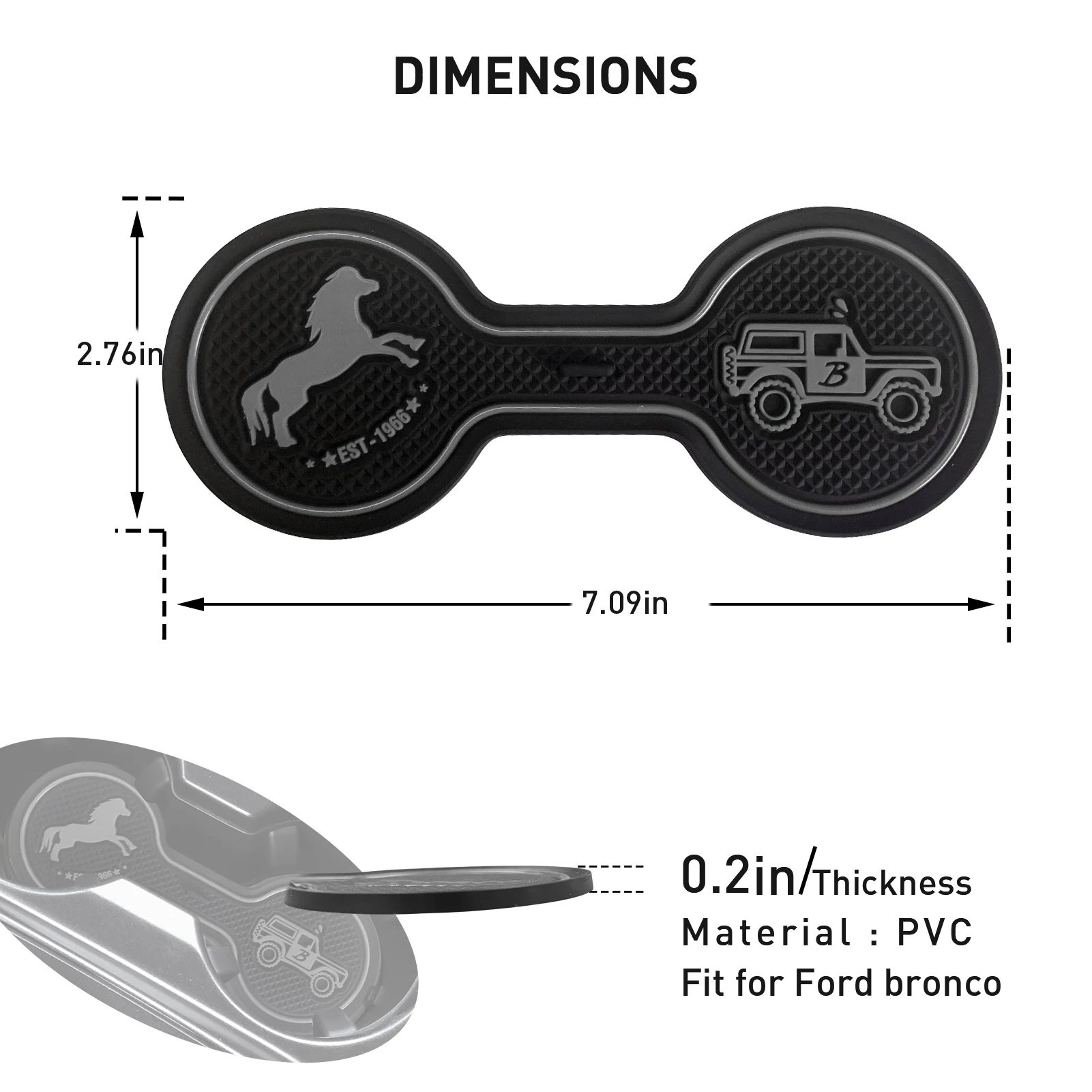 Car Cup Coaster for Ford Bronco 2020 2021 2022 Soft Drink Cup Holder Anti-slip Pad Daily Interior Accessories