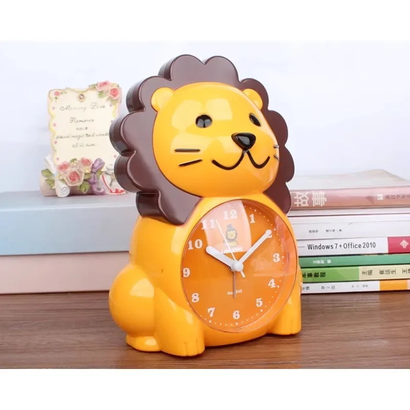 Sunchamo Children's Cute Little Lion Alarm Clock Cartoon Can Speak Mute Luminous Bedside for Student Metal Stopwatch Home Decore