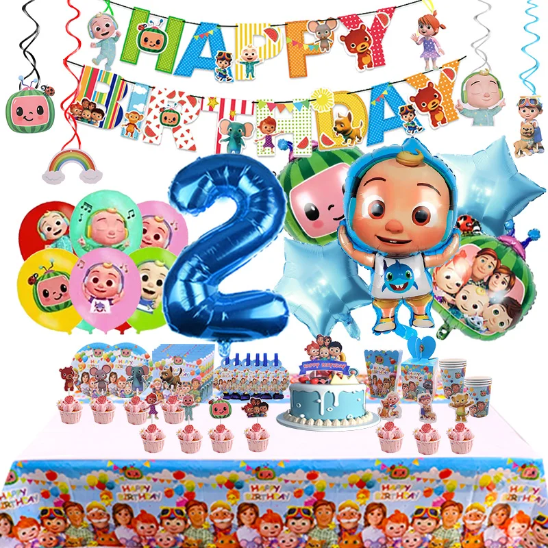 Cartoon Cocoomelon Birthday Party Decoration Foil Balloons Disposable Tableware For Kids Event Supplies Backdrop Latex Balloon