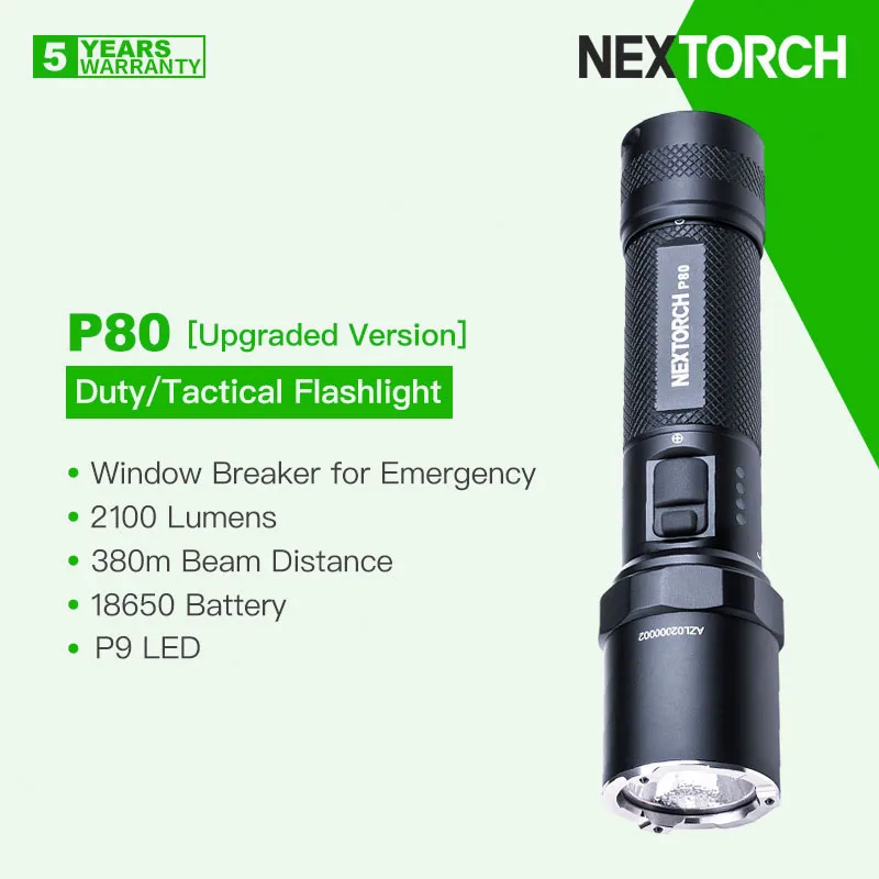 Nextorch P80 (Upgraded version)Duty/Tactical Flashlight, 2100 Lumens18650 Battery, Rechargeble Compact,Type-C Direct Charging