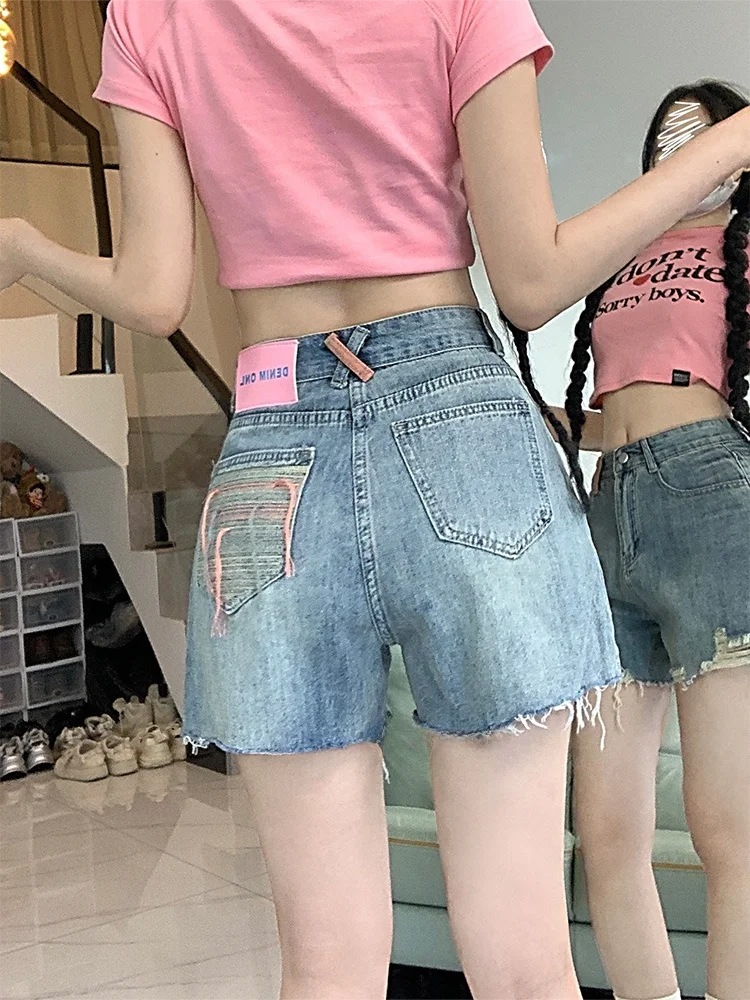 High Waist A-Line Denim orts Women's Summer Slim Fit Embroidery Fringe Design Casual Pants plus Size for plus Size Girls