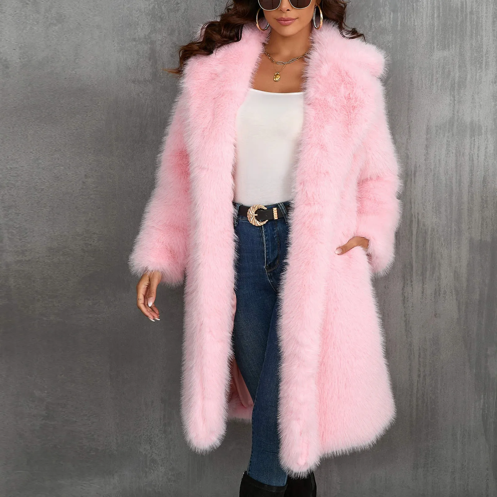 Women'S Solid Color Long Imitation Fox Fur Hooded Coat Autumn And Winter Soft And Comfortable Beautiful Casual Warm Coat