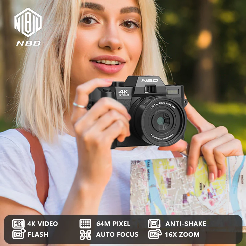 NBD Digital Camera 4K 48MP Autofocus Camera WiFi Photography Support No Battery Use Digital Camera Suitable for Beginners