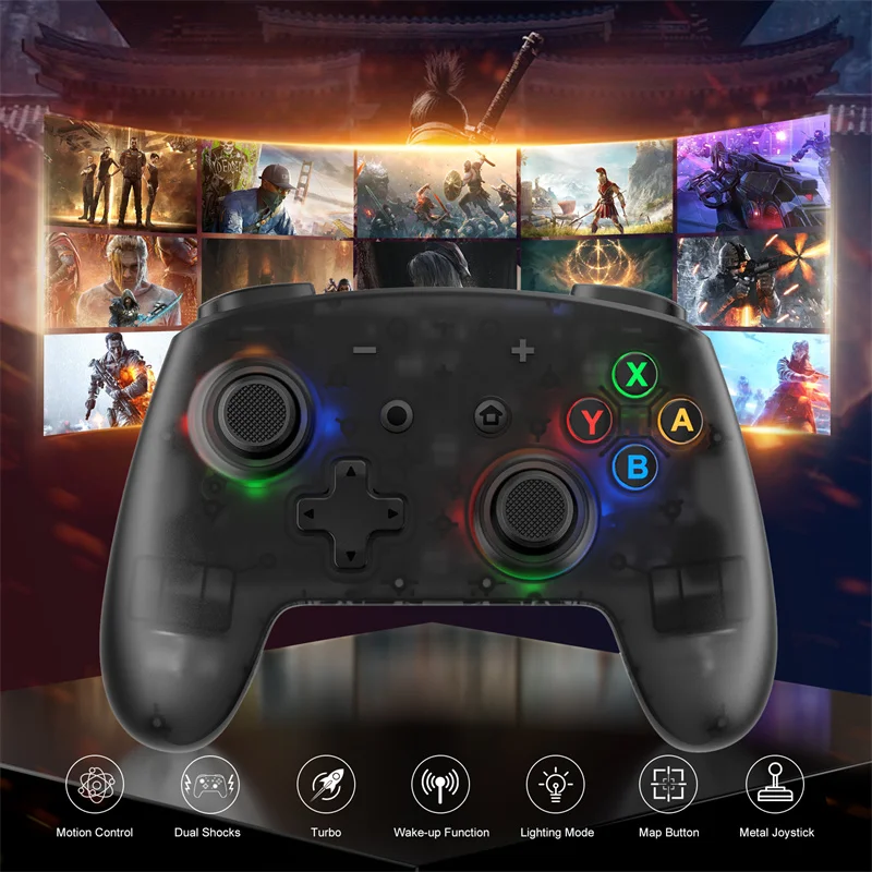 2025 NEW KS46 Pro Transparant Colorful Wireless Bluetooth Controller Joystick Gamepad Somatosensory 6-axis For Nintendo Switch