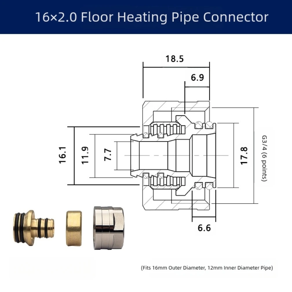 Copper Floor Heating Manifold Connector Large Flow Floor Heating Manifold Adapter Pipe Connector,Euroconus Fittings Pack