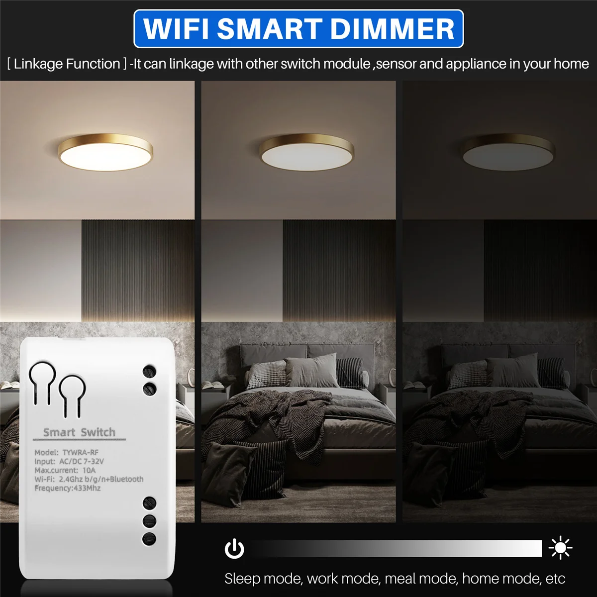 ABJU 1CH Smart Switch 7-32V AC DC WIFI Tuya Remote Control 433 Light Switch 10A Rele Relay Self-Locking Interlock Inching
