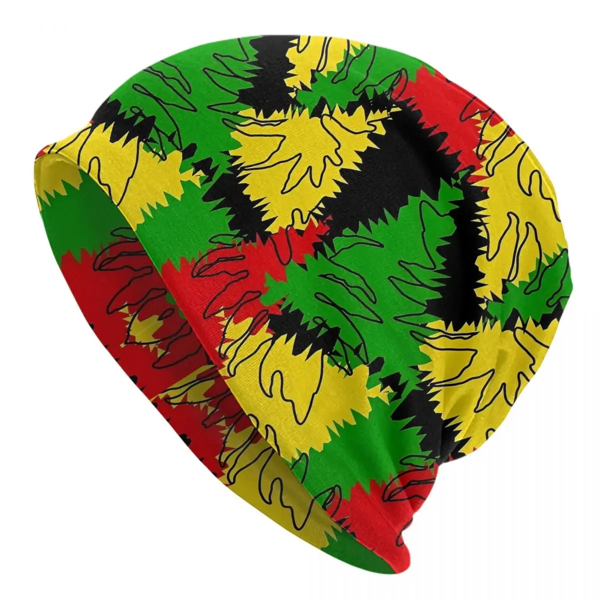 Abstract Rasta Colors Palm Leaves Pattern Bonnet Hats Casual Street Skullies Beanies Hat Reggae Men Women Warm Multifunction Cap