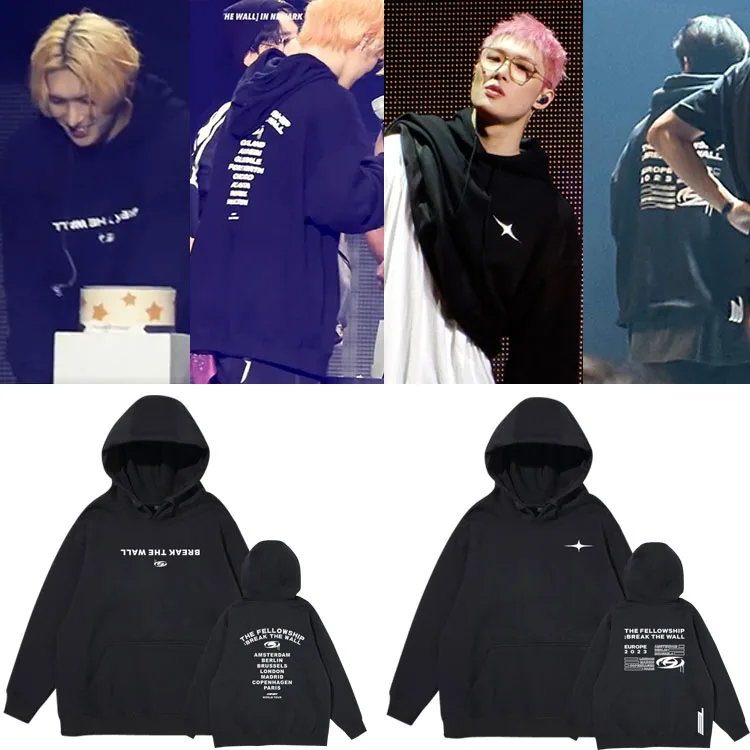 

ATEEZ 2023 Concert BREAK the WALL Hooded Sweatirt Fce Lined Oversize Pullover Women's Casual Spring Faion Cotton