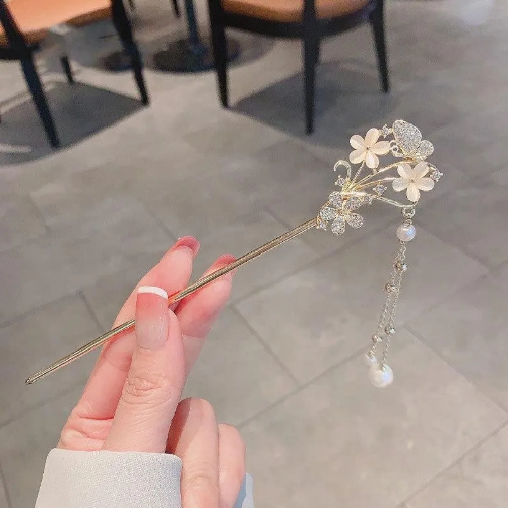 High-end Ancient Style Hair Stick Glowing Flower Tassel Hair Insert Chinese Style Metal Hair Sticks Fashion