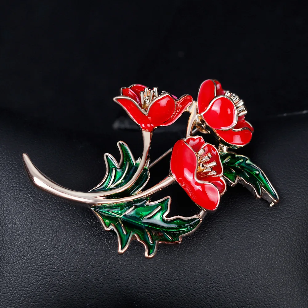 Enameled Red Poppy Flower Brooch for Women, Zinc Alloy, Princess Souvenir Pin, Jewelry Accessories, UK