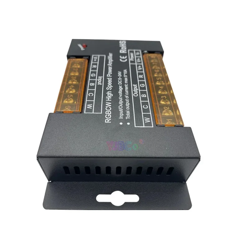 5V 12V 24V 5CH*10A RGBWC High speed power signal amplifier Iron shell LED strip light controller synchronous LED module dimmer