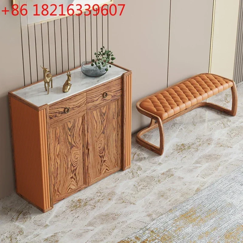 Marble Shoe Cabinet New Lobby Entrance Cabinet Solid Wood Complete Shoe Changing Stool