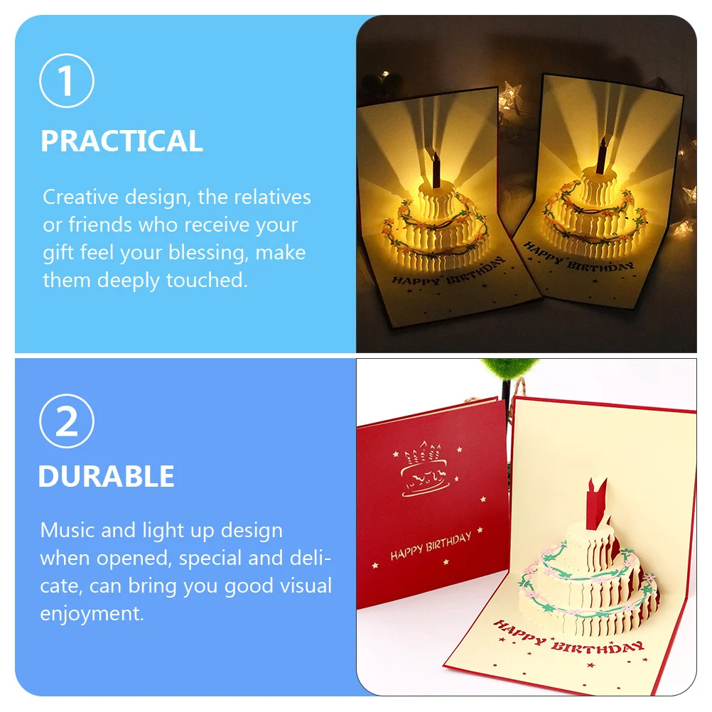 

3D Birthday Greeting Card Music Light Up Blessing Card Exquisite Cake Sincere Wishes Creative Design Gift Birthday Cards for Men