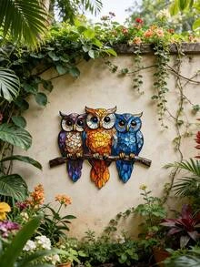 1pc Bohemian Style 3 Owls Metal Wall Hanging Decor- Perfect For Balcony, Garden, Living Room AndBedroom, Outdoor Fence Decoratio