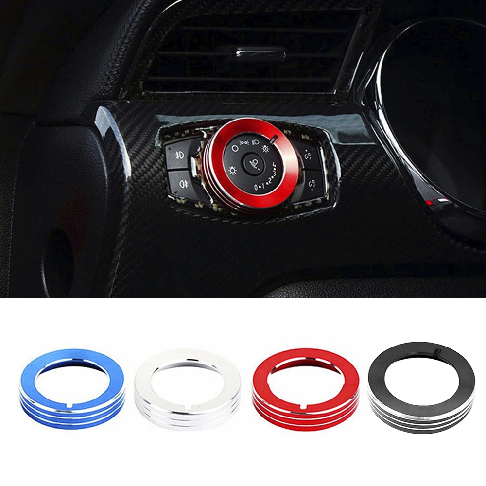 Aluminum Alloy Auto Car Center Console Headlight Adjust Decorative Ring Fit for Ford Mustang 2015 - 2021 Red,Blue,Silver,Black