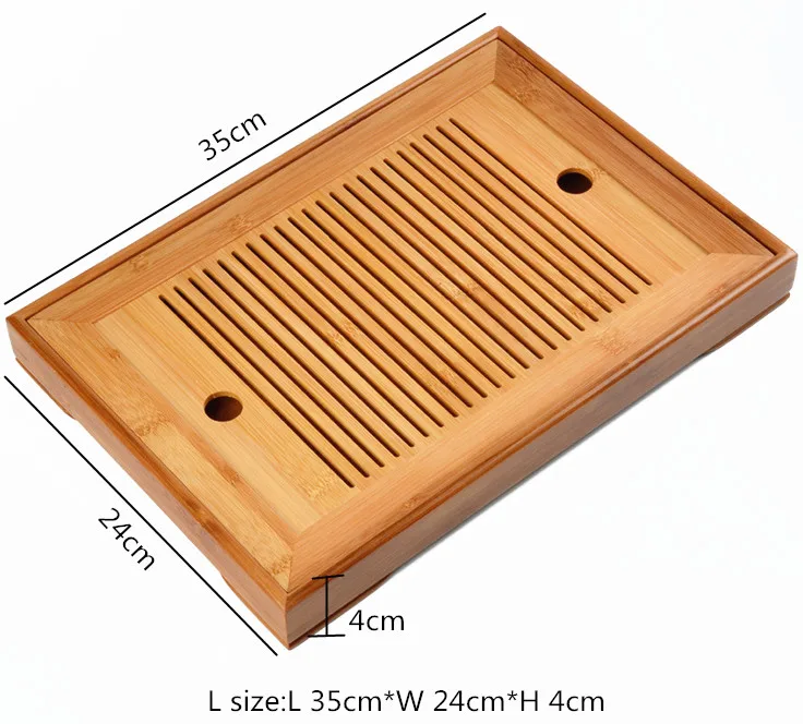 Hot Sale 2 Size Kung Fu Tea Set Natural Wood Bamboo Tea Tray Rectangular Traditional Bamboo Puer Tea Tray Chahai Tea Table