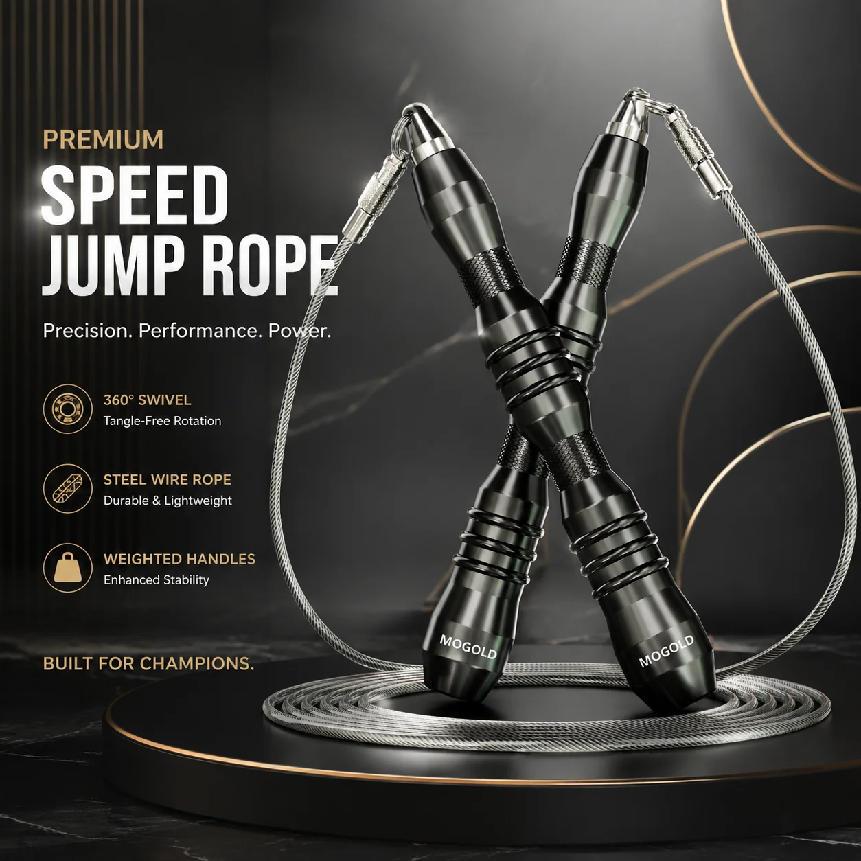 Corda de pular MOGOLD |   Alças antiderrapantes de metal, corda de fio de aço super durável – Fitness Essential sem nó