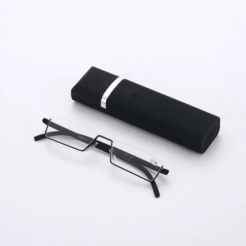 Unisex Anti-blue Light Reading Glasses Metal Square Reading Glasses Half-rim High-grade Pen Holder TR90 Glasses Lenses +0 +400