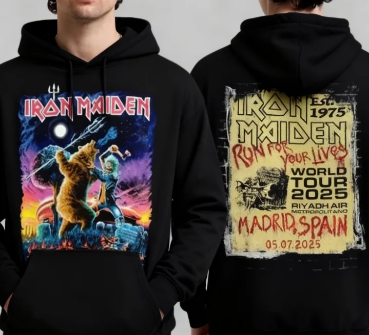 سترة Iron Maiden 2026 Run for Your Lives World Tour للذكور والإناث ذات قلنسوة تذكارية على الوجهين