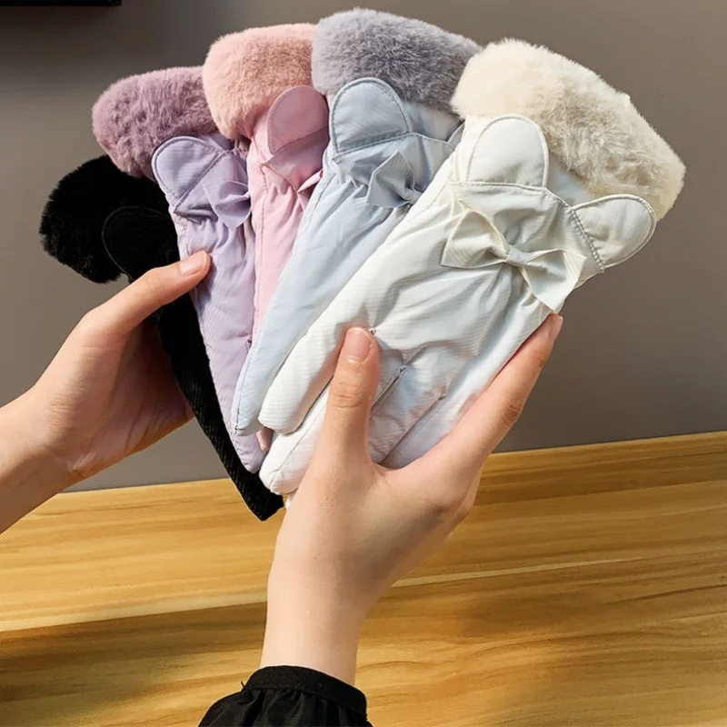 

Зимние женские теплые перчатки для езды на велосипеде, электрического скутера, ветрозащитные перчатки с сенсорным экраном на флисовой подкладке 장갑, модные лыжные уличные перчатки для милых девочек