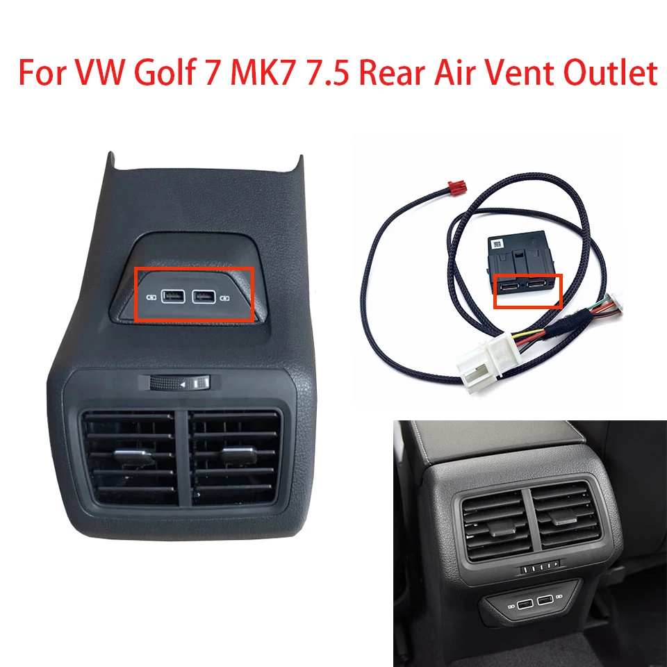 5GG864298B OEM For VW Golf 7 MK7 7.5 Rear Air Vent Outlet Trim Frame Assembly With USB Charging Plug Adapter Cable