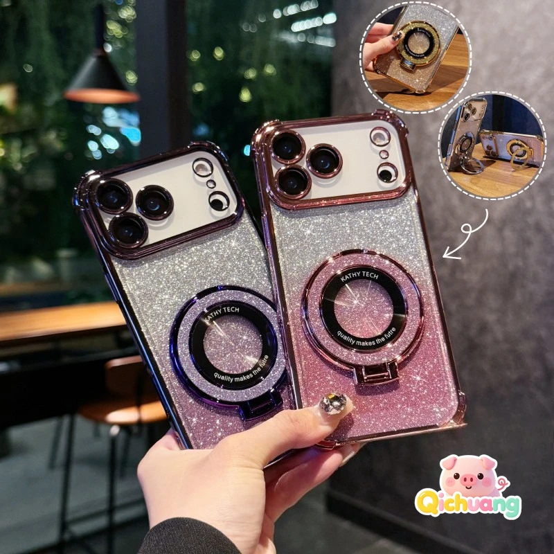 Glitter Bracket Phone Case For Samsung Galaxy S26 Ultra S25 Edge S24 S23 S22 S21 S20 Plus FE Ultra S10 A03 Four-corners Cover