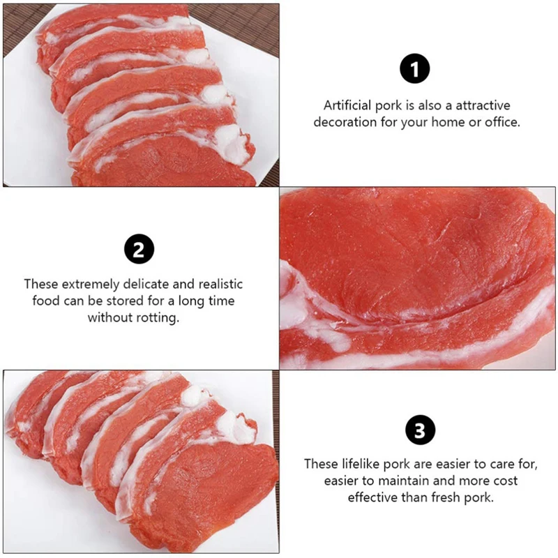 

Поддельная приготовленная свежая свинина, 2 шт., имитация приготовленной свежей свинины, реалистичная еда для мяса, кухня