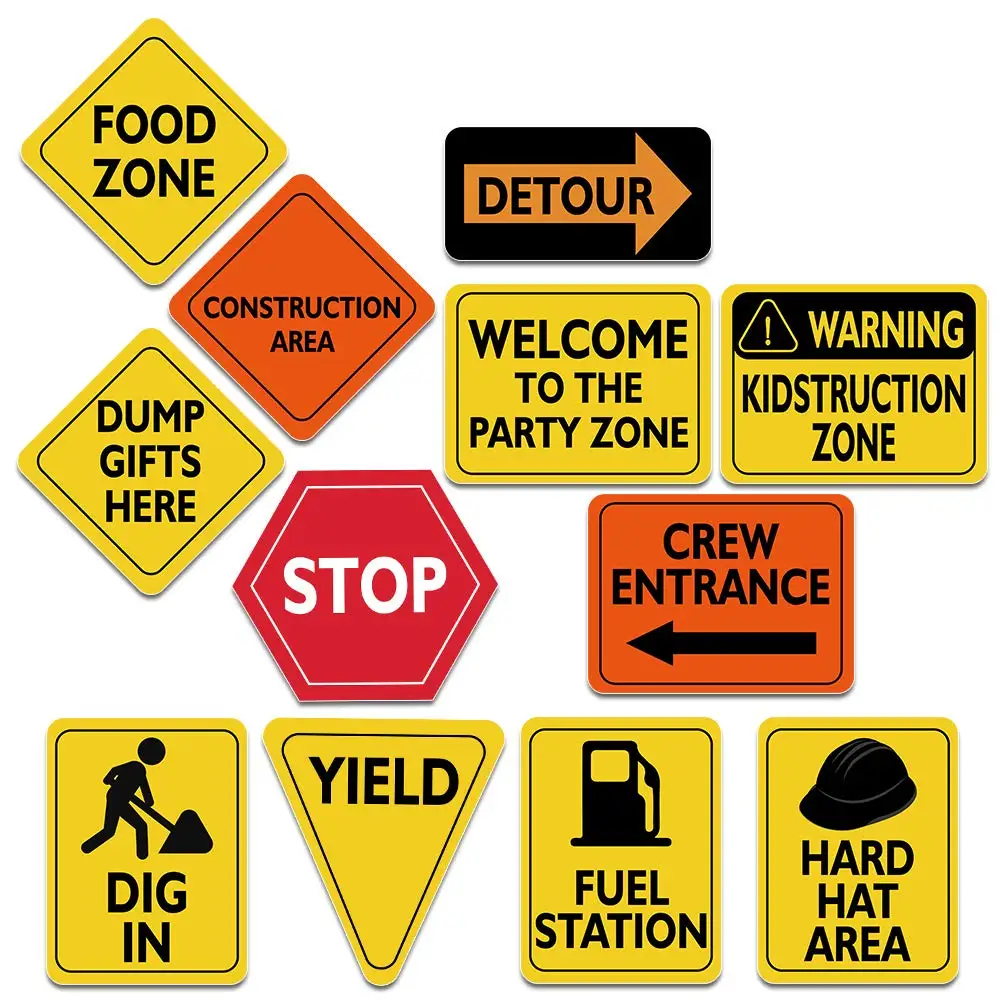 

12PCS Construction Zone Party Decorations Traffic Sign Cutouts for Boys Kids Birthday Party Construction Theme Party Supplies