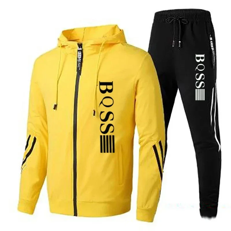 Men\'s sportswear zippered hoodie+sports pants two-piece set, autumn men\'s casual sports jacket, jogging set, top and pants