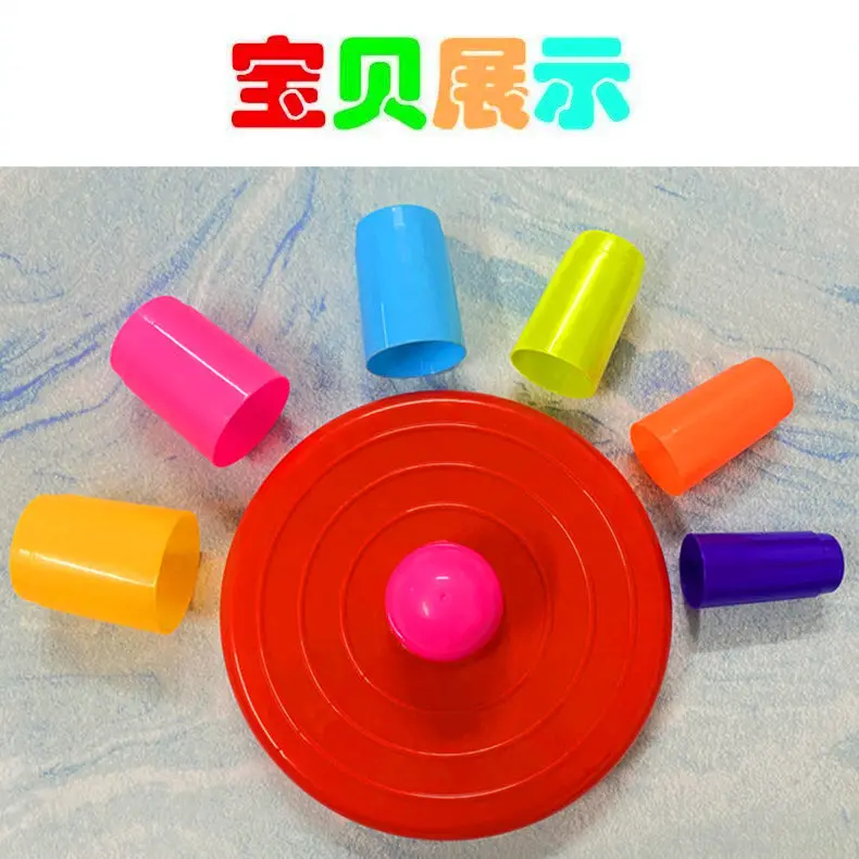 Plastic Rings+Rainbow Tower Kids Ring Toss Booth Carnival Outdoor Sports Toys Throwing Speed Agility Training Games Random Color