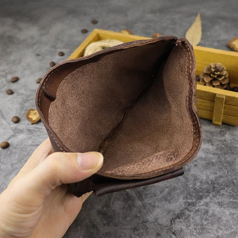 Vintage ręcznie robiony portfel dla mężczyzn Skóra bydlęca Krótkie portfele Bifold Portmonetka z kieszenią na monety Męska torba na pieniądze — zdjęcie 6