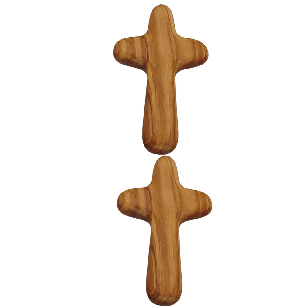 

2pcs Olive Wood Cross Ornaments Handmade Wooden Tabletop Decor For Church Wedding Baptism Home Desk Decoration Craft Gift