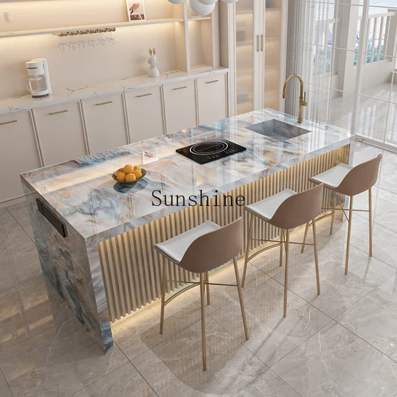 Rock slab island dining table integrated kitchen separate bar