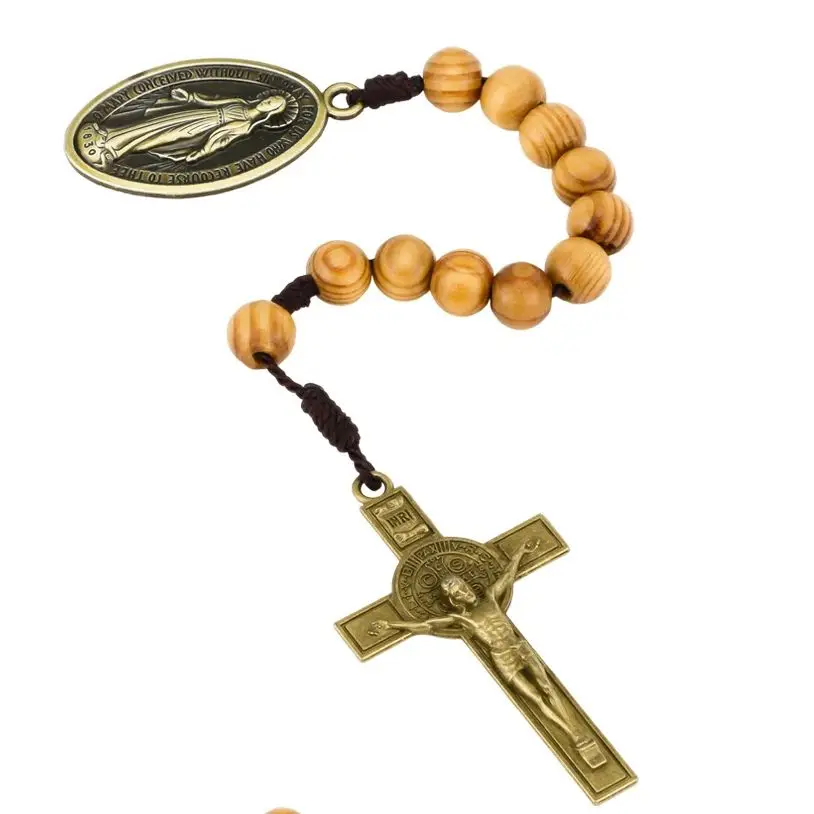 Diyalo 2-Farben-Taschen-Rosenkranz, Rosenkranz, Exorzismus, Kruzifix, Kreuz, Unsere Liebe Frau, Medaille, Milagrosa, Charms, Holz, ein Jahrzehnt, Gebetsperlenkette – Detail 6