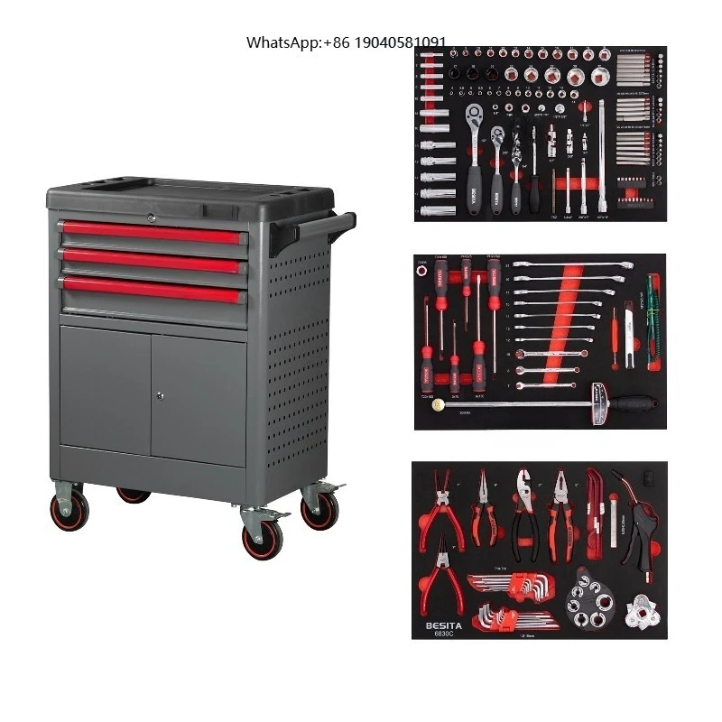 BESITA Hot Sale Tool Trolley Cabinet Box with Hand Tools Sets for Auto Vehicle Quick Repair and Maintenance