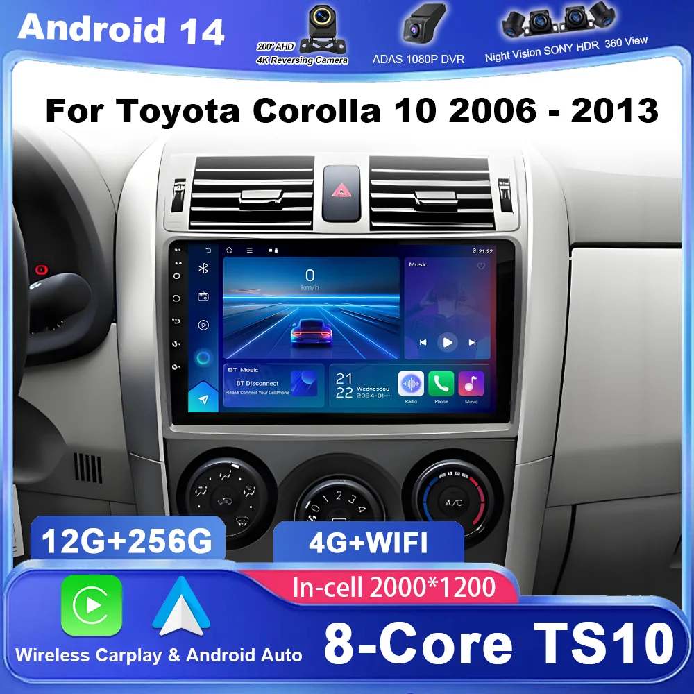 

Car Android GPS Navigation For Toyota Corolla 10 2006 - 2013 Auto Radio Stereo Multimidia Video Player Carplay NO 2DIN DVD Wifi
