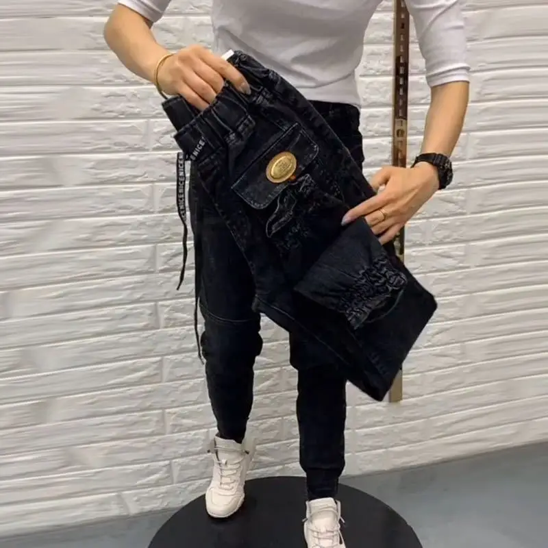

High Waist Elastic Waist Dad Jeans Women's New Autumn Winter Denim Pants Slimming Casual Trousers Trendy Nine Point Length
