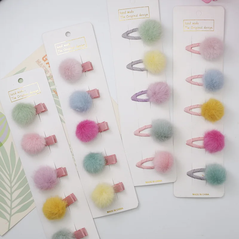 5 шт./набор, детские заколки для волос с помпонами карамельных цветов