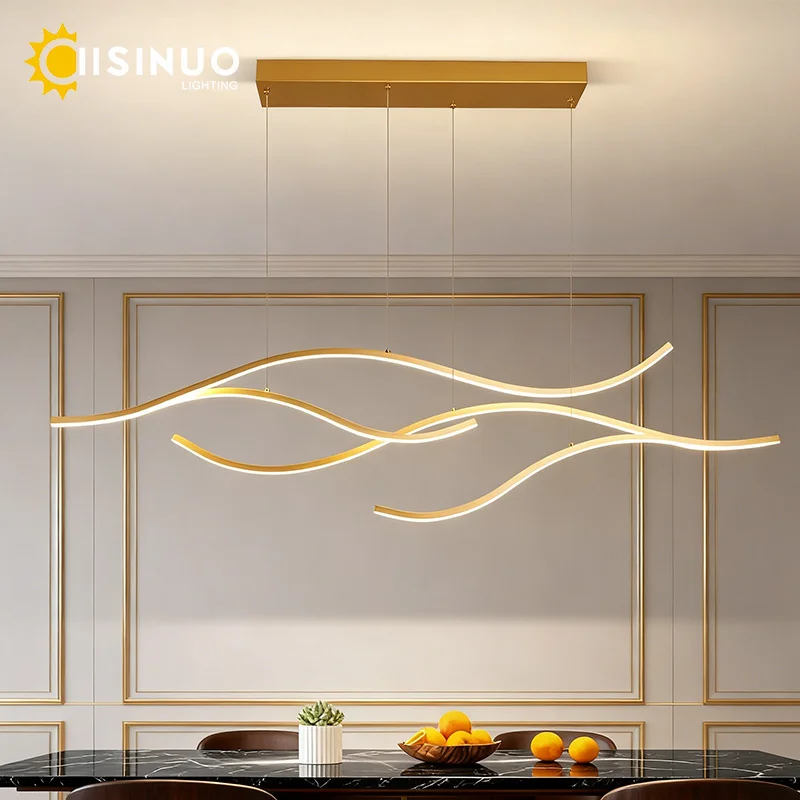 

Minimalist Long Strip LED Pendant Light Adjustable Hanging Ceiling Chandelier Dining Room Light Lustre Home Decor Kitchen Living