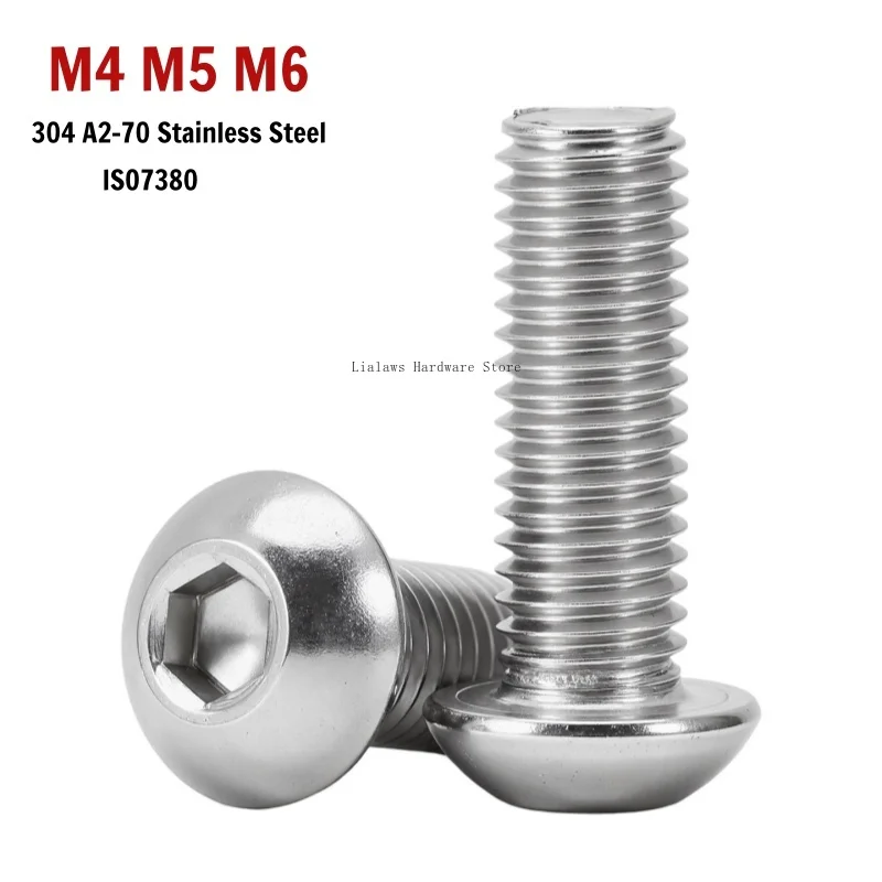 ISO7380 M4 M5 M6 304 A2 Stainless Steel Metric Button Head Allen Bolt Round Pan Head Hex Socket Screws Anti-corrosion Fastener