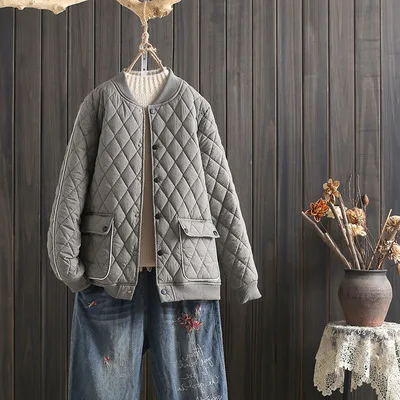 Calor ort Patrón de diamante fino Jaet de algodón Abrigo de béisbol coreano Sle Tamaño fino Parco de bolas grande Aosphere All-Match Wint...